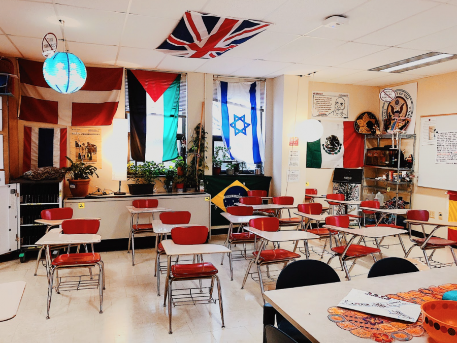 Plastered around Janel Anderson’s room (2054), bright and colorful flags represent a multitude of different countries.