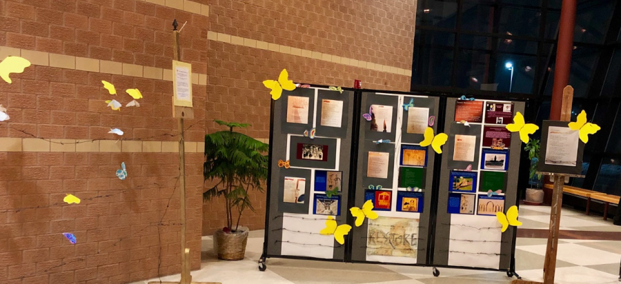 A collection of artwork and poetry created by the children in Terezin were used as the basis for I Never Saw Another Butterfly. Created by Kromrey Middle School students during their Holocaust study, the yellow butterflies were a symbol of defiance for the people in Terezin.