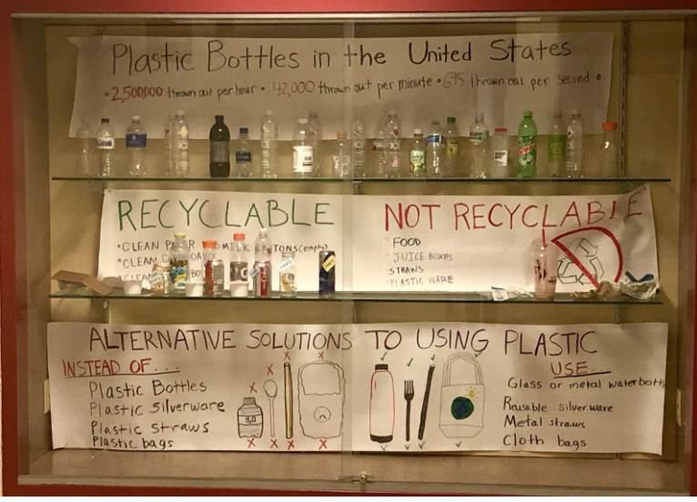 To raise awareness for proper recycling methods, students from Ms. Madison’s Environmental Studies class created a display promoting the three R’s: Reduction, Reuse, and Recycling.