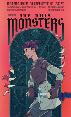 Middleton High School art teacher Luis Perez designed the poster for She Kills Monsters, MHS Theatres second play of the school year. The show which featured contributions from departments outside theatre, including animations from Media Production Club.