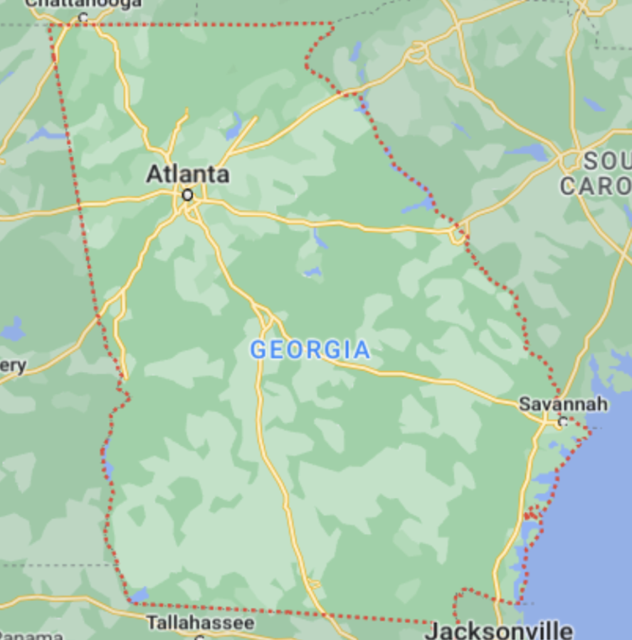 This map of Georgia shows the urban centers of the state, including Atlanta and Savannah. These urban areas were crucial to Warnocks victory.