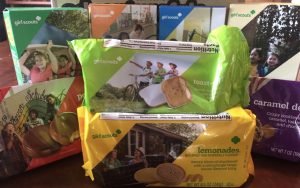 The eight varieties of Girls Scout Cookies in the 2023 line up, all of them still in their iconic, colorful packaging.