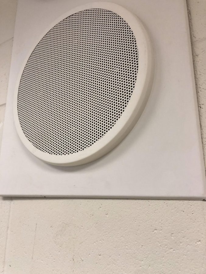 One of the speakers seen in classrooms throughout The Stack at Middleton High School. These speakers are linked to the PA system at MHS, and is where bells sound from within The Stack.