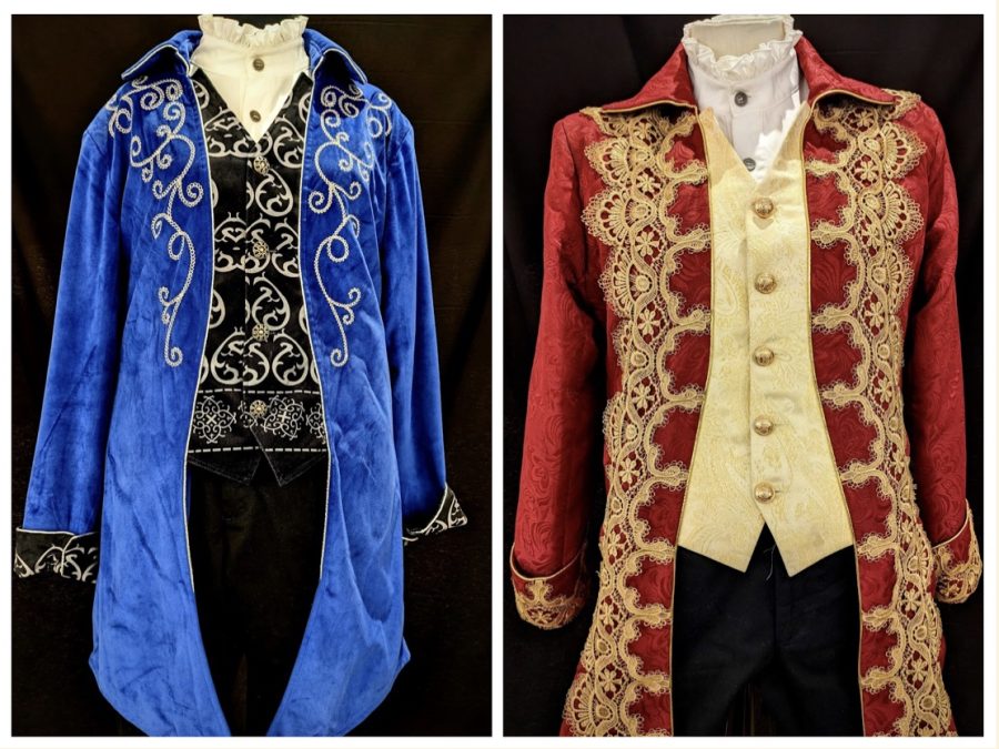 Cinderella’s Prince (right) was played by senior Alex Arinkin. Rapunzel’s Prince (left) was played by sophomore Linus Ballard. Their costumes, matching in their intricacy and shine, illustrate their royalty. Each of them matches their respective princess. Cinderella and her prince are red and gold, while Rapunzel and her prince are blue and silver. Both princes jackets were ordered online and worn with ruffled white shirts, black dress pants and fancy shoes.