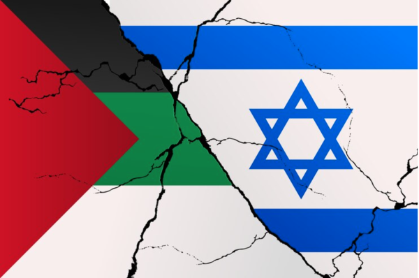 The Palestinian flag (left), and the Israeli flag (right). 
