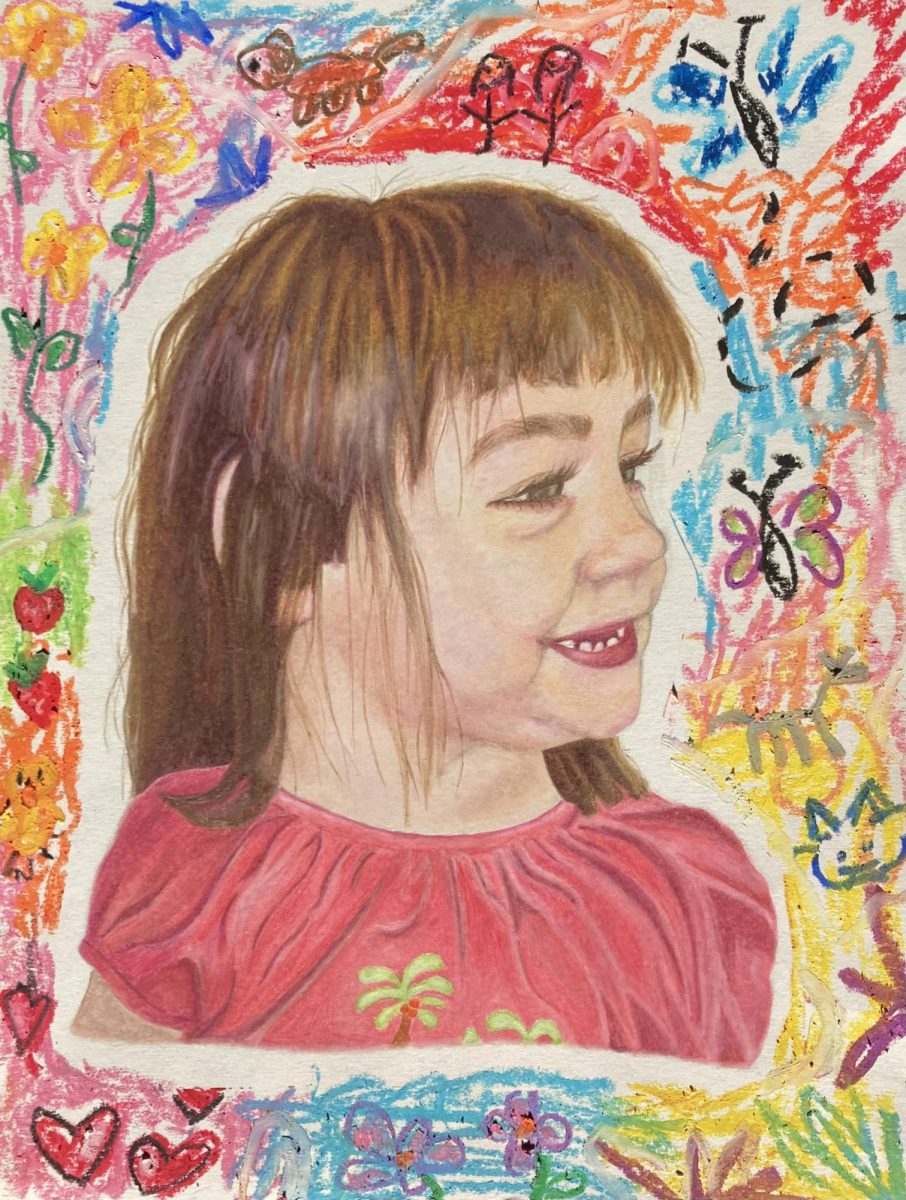 Aubrie Wade, 12th grade, 3 Year Old Me, Colored Pencil and Oil Pastel