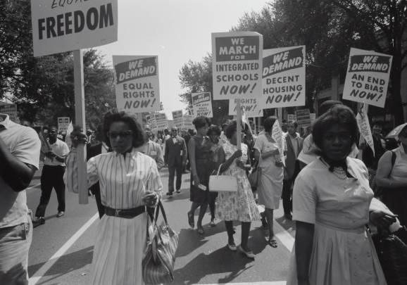 Students learn about historical events such as this one: the March on Washington for Jobs and Freedom, 1963.