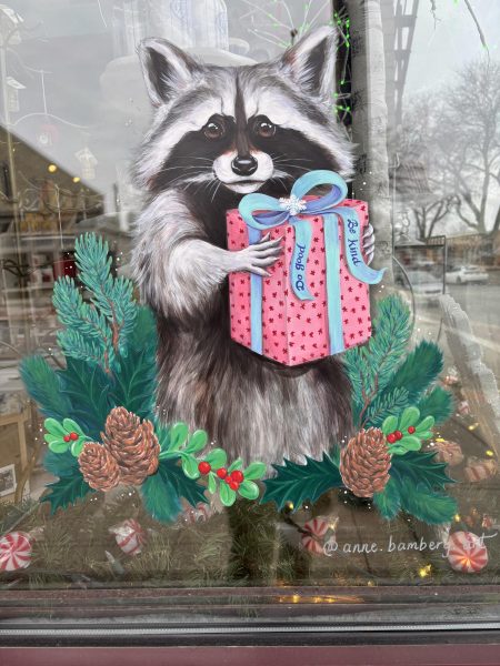 This adorable raccoon was painted by Anne Bamberg on the window of the Regal Find, a local store in Downtown Middleton.