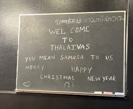 A funny chalkboard featured in Thalaivas' interior.