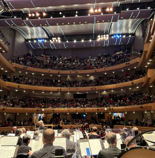 The Overture Hall during intermission from the performers' perspective.