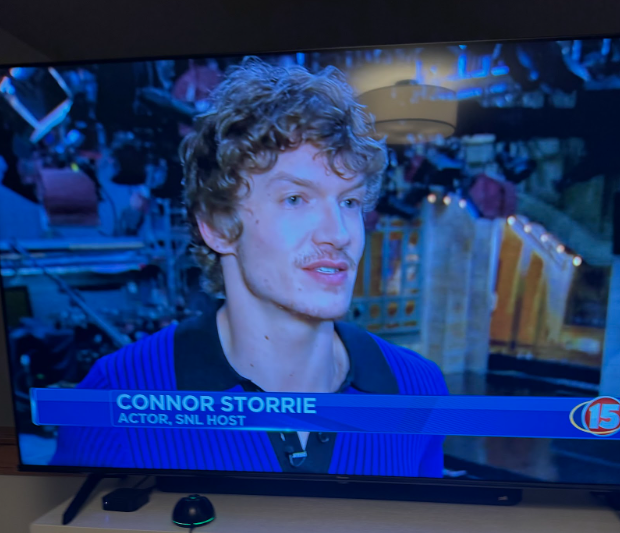 A photo of Connor Storrie from a Feb. 28 news broadcast of his interview.